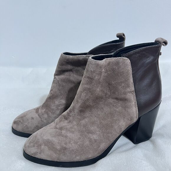 Lands End Boots Womens Size 7.5 Suede Leather Block Heel Ankle Booties Chic - Picture 1 of 8